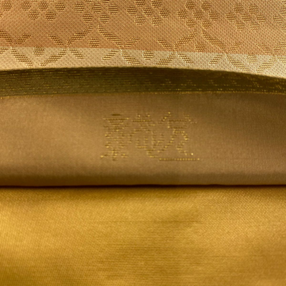 【美品】 袋帶 秀品級 織悅 落款あり 段紋 草花紋紋 金絲 黃土色 全通 純蠶絲