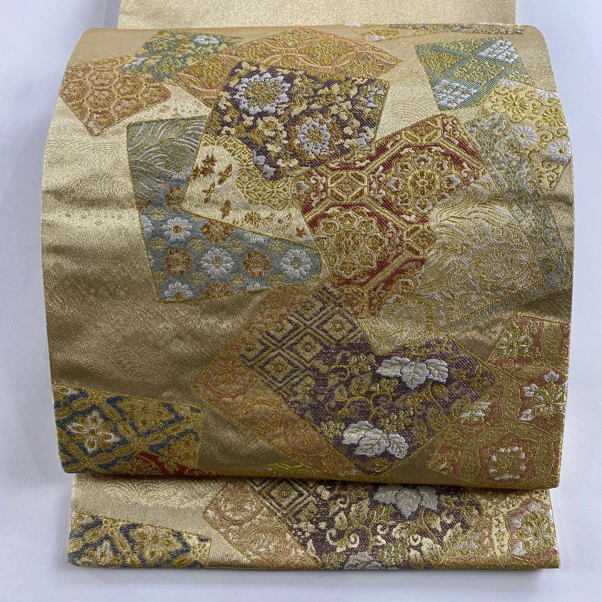 袋帶 秀品級 色紙 華紋 金絲 金金箔 金色 六通 純蠶絲