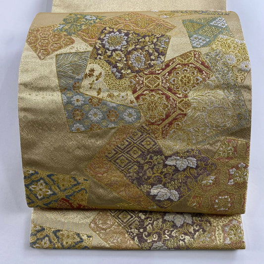 袋帶 秀品級 色紙 華紋 金絲 金金箔 金色 六通 純蠶絲