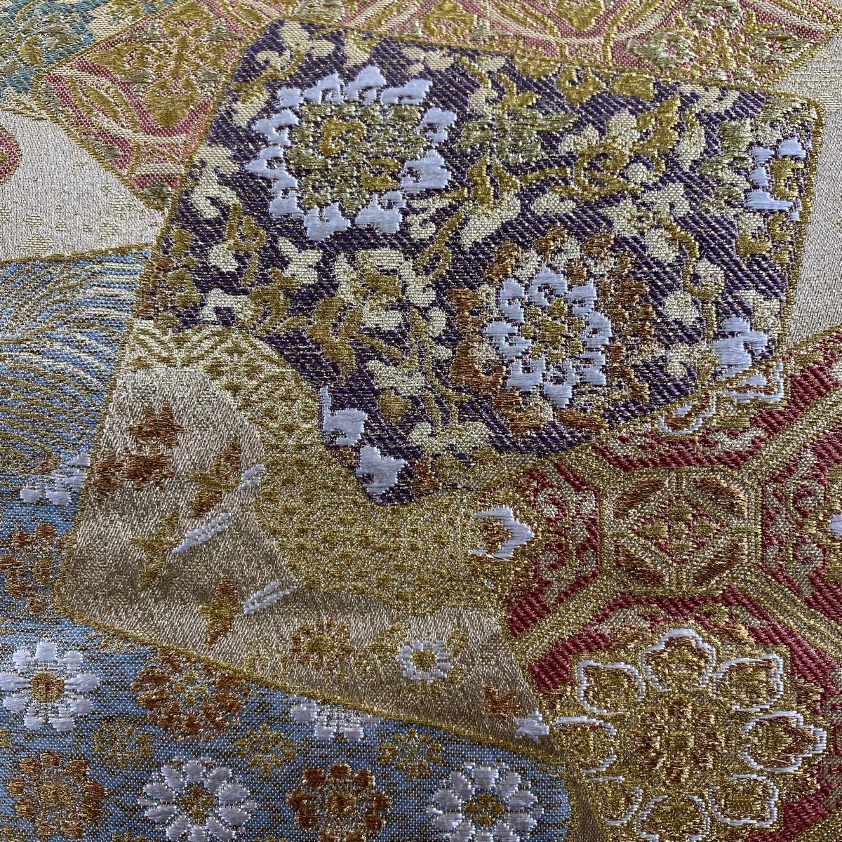 袋帶 秀品級 色紙 華紋 金絲 金金箔 金色 六通 純蠶絲