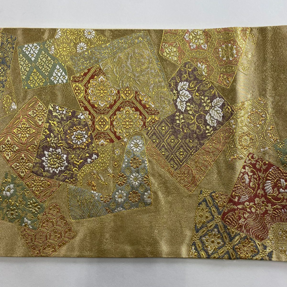 袋帶 秀品級 色紙 華紋 金絲 金金箔 金色 六通 純蠶絲