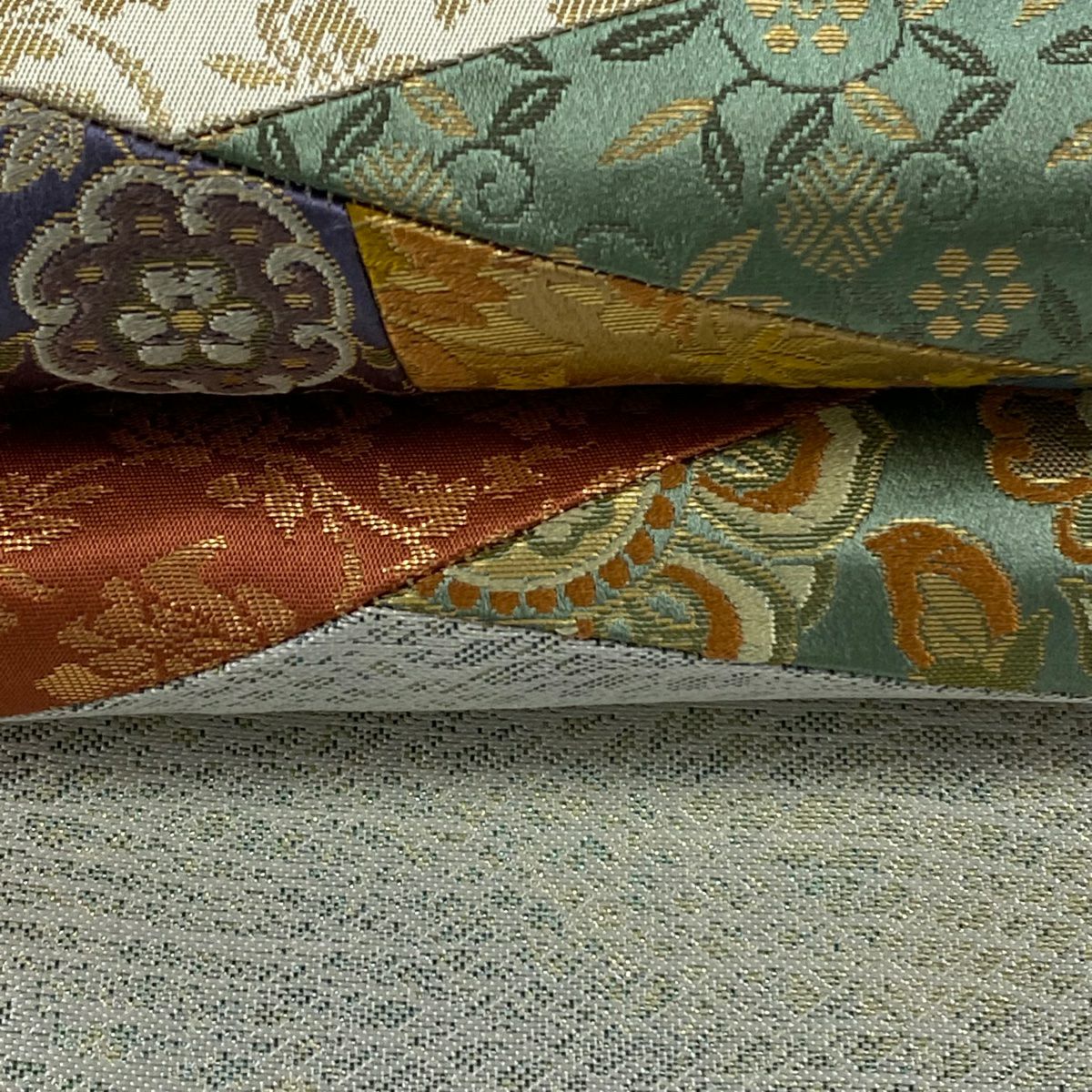 【美品】 袋帶 秀品級 花鳥 笹蔓 金金箔 淺綠 お太鼓圖案 純蠶絲