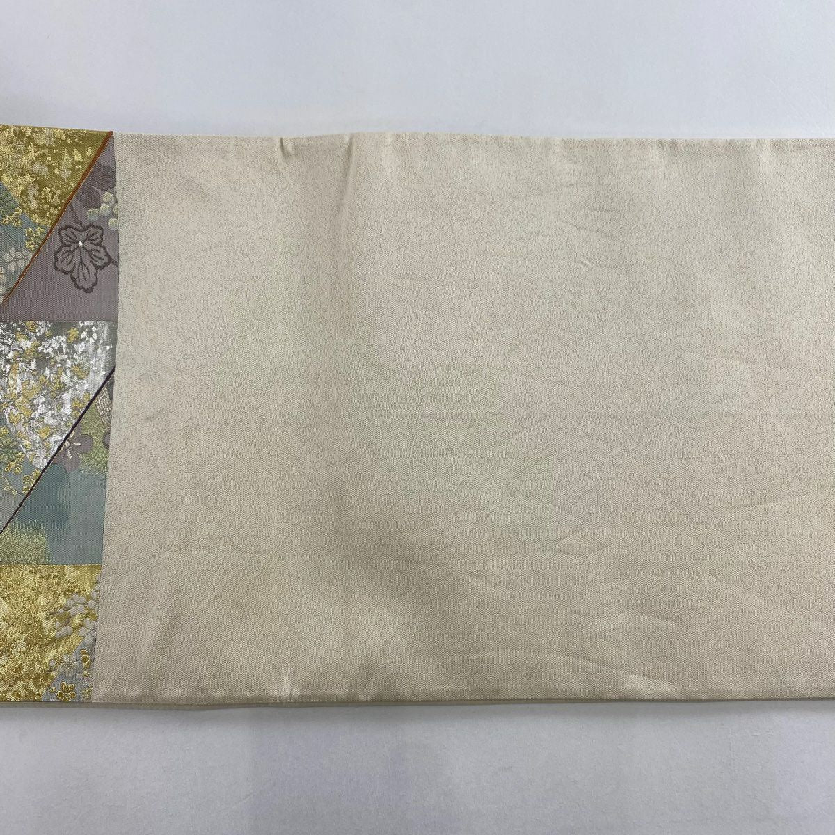 【美品】 袋帶 秀品級 松樹竹子梅花 葡萄 金金箔 金絲 淺綠 六通 純蠶絲