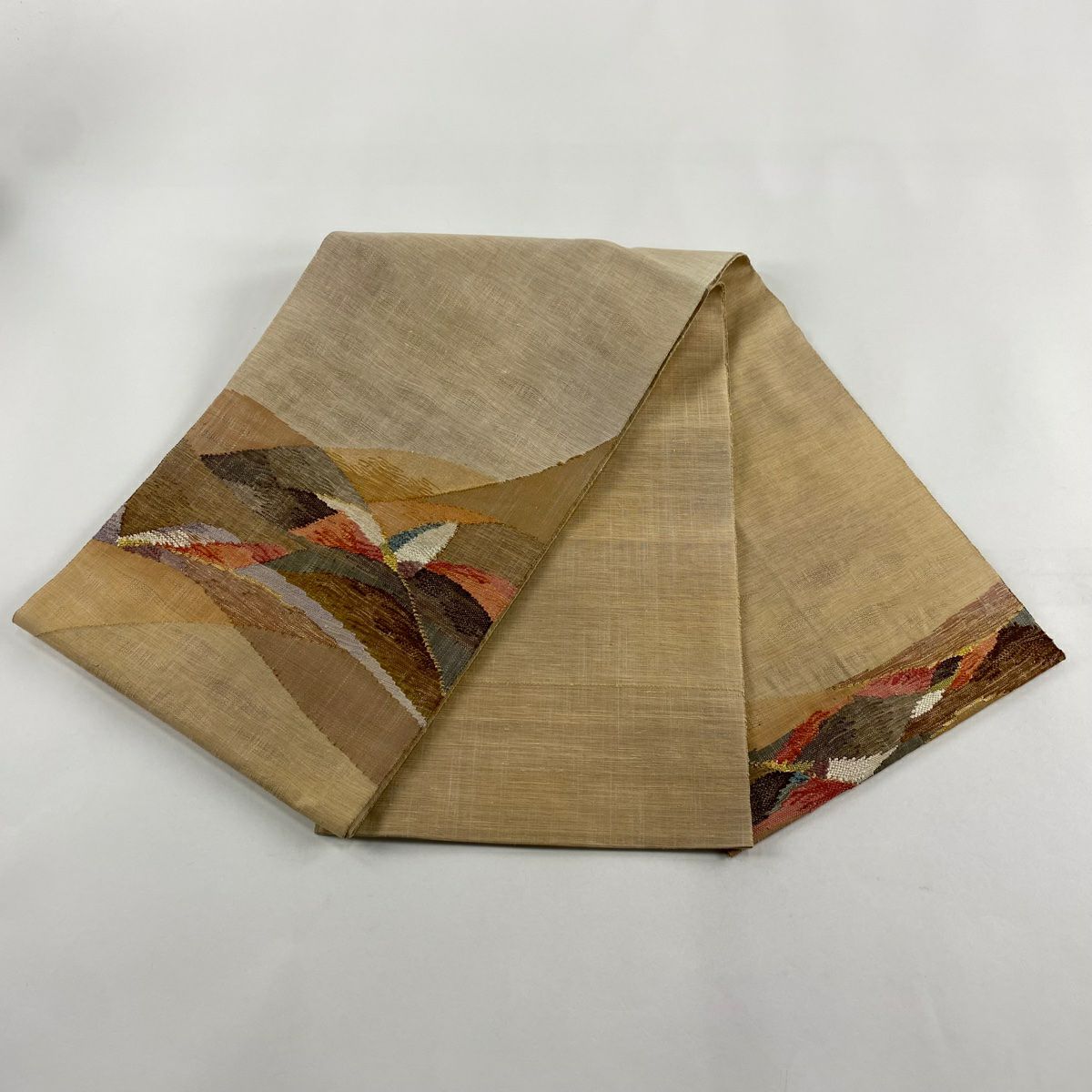 袋帶 秀品級 幾何學 金絲 米色 大鼓圖案 純蠶絲
