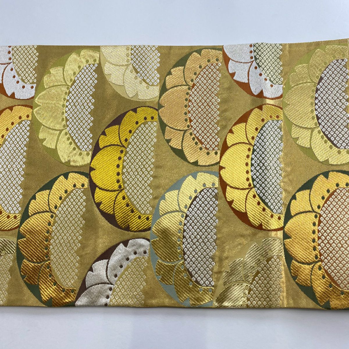 【美品】 袋帶 秀品級 花 疋田 金絲 金金箔 金色 六通 純蠶絲
