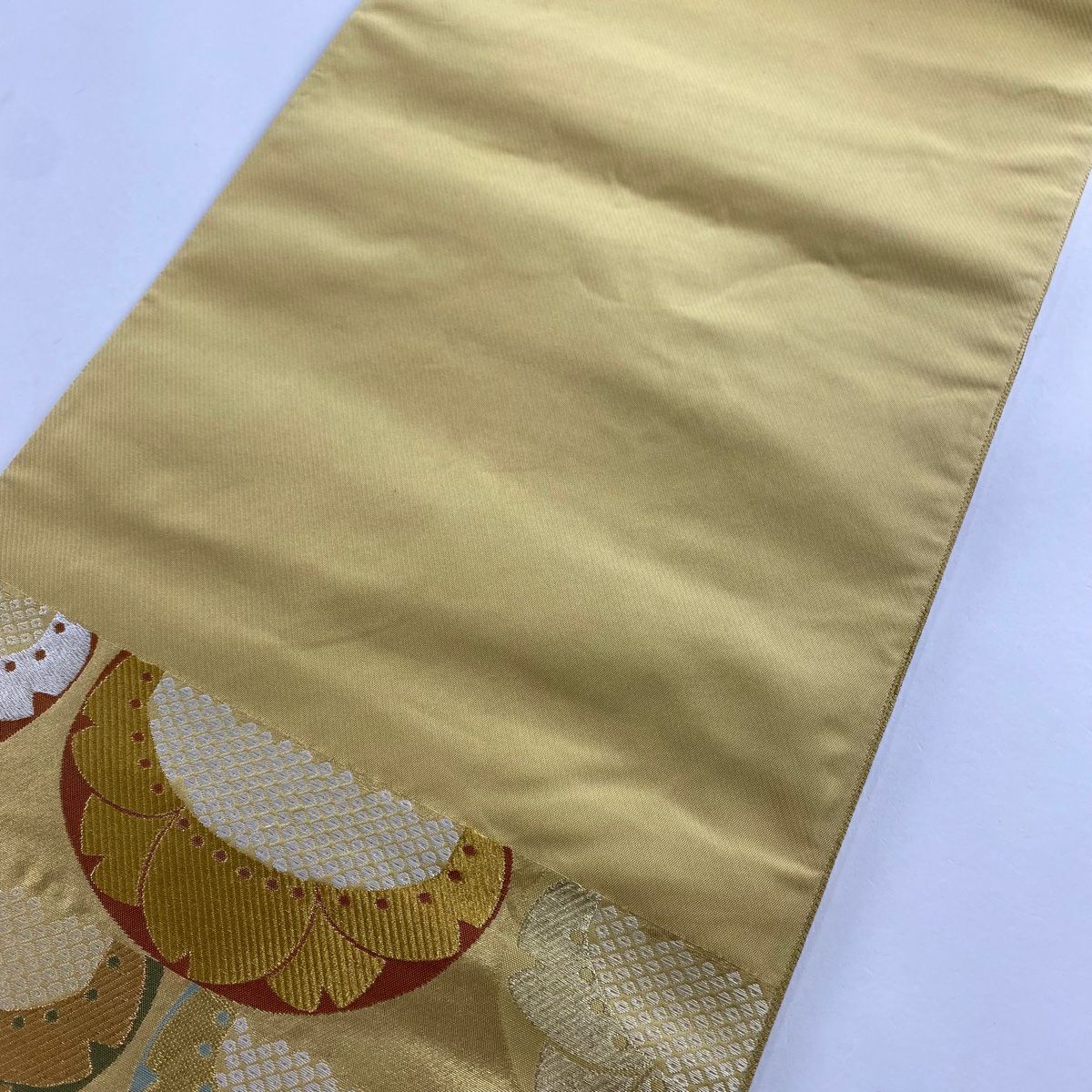 【美品】 袋帶 秀品級 花 疋田 金絲 金金箔 金色 六通 純蠶絲
