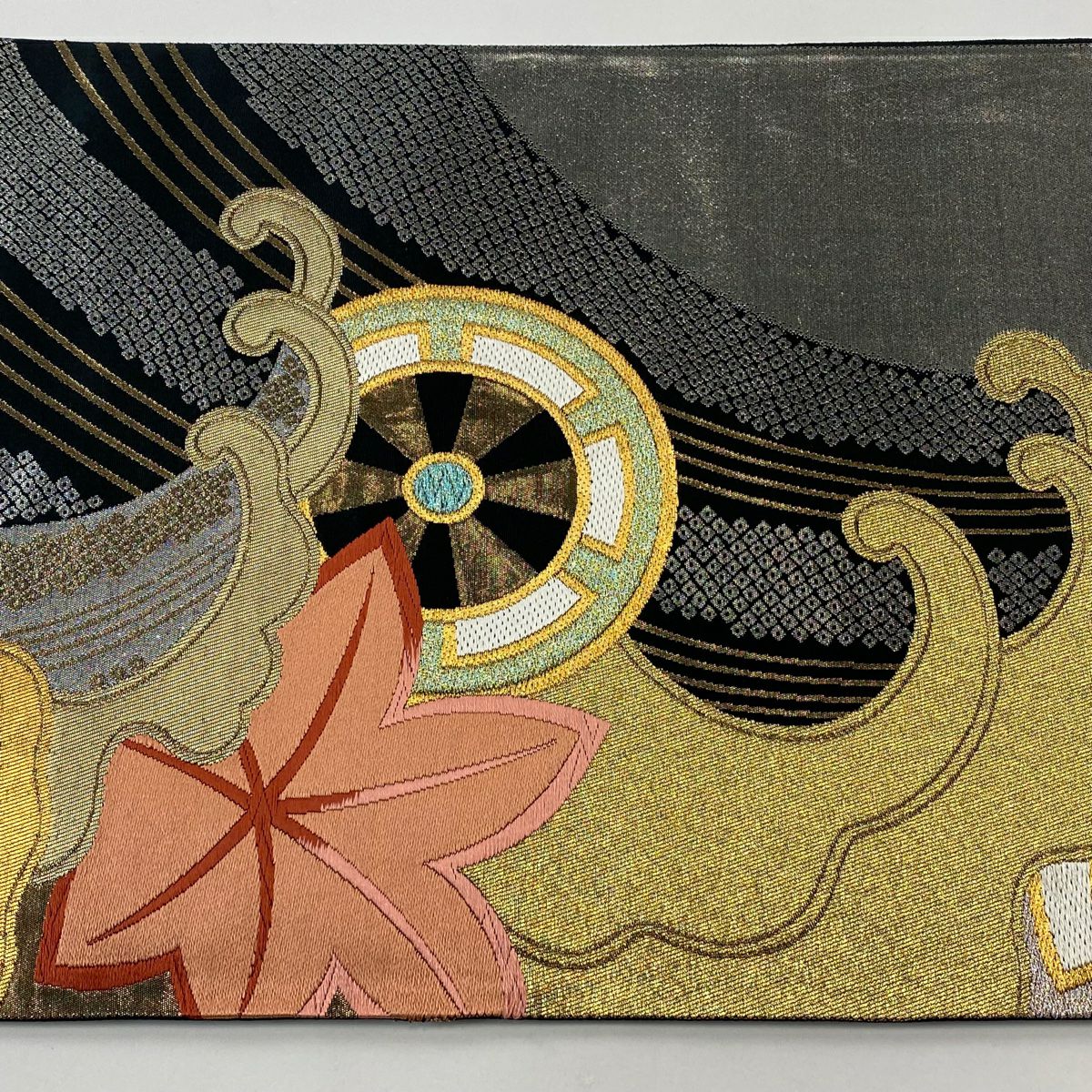 【美品】 袋帶 秀品級 梅花 波頭 唐織 金金箔 銀 全通 純蠶絲
