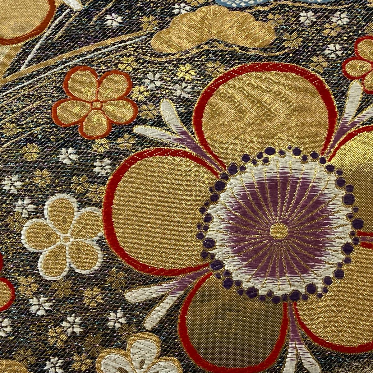 袋帶 秀品級 梅花 樫松樹 金絲 金金箔 金 六通 純蠶絲