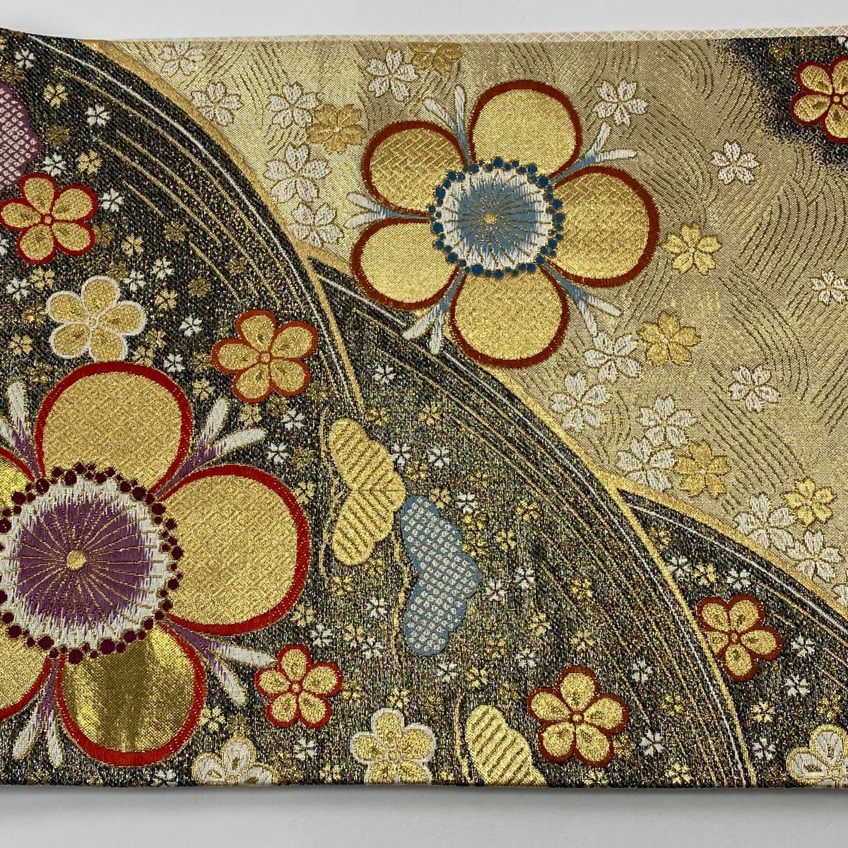 袋帶 秀品級 梅花 樫松樹 金絲 金金箔 金 六通 純蠶絲