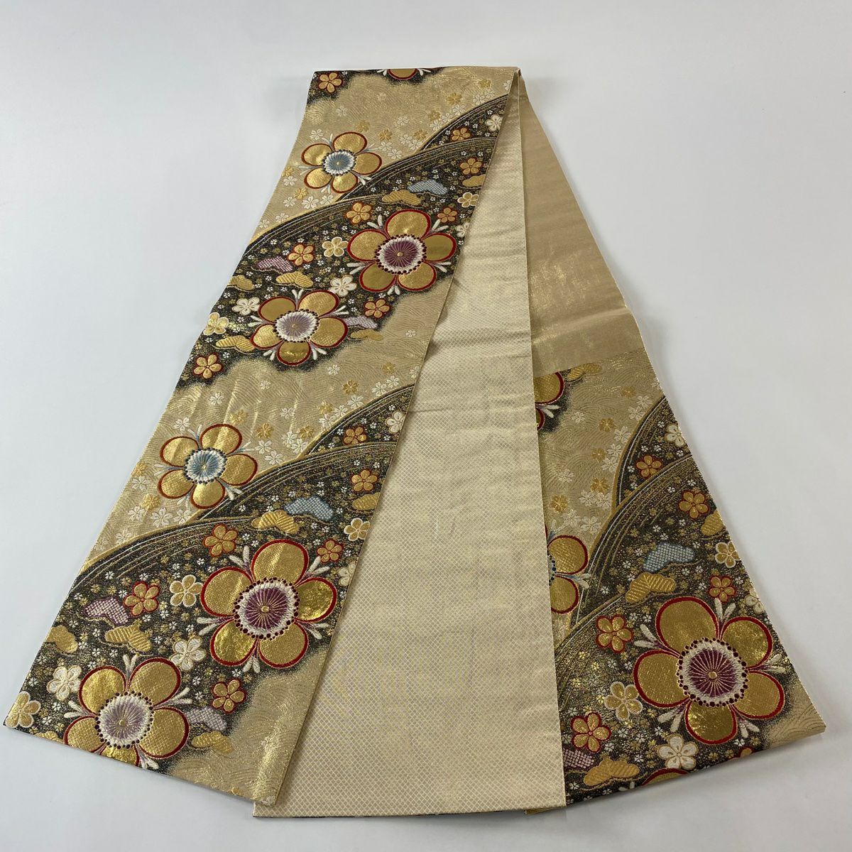 袋帶 秀品級 梅花 樫松樹 金絲 金金箔 金 六通 純蠶絲