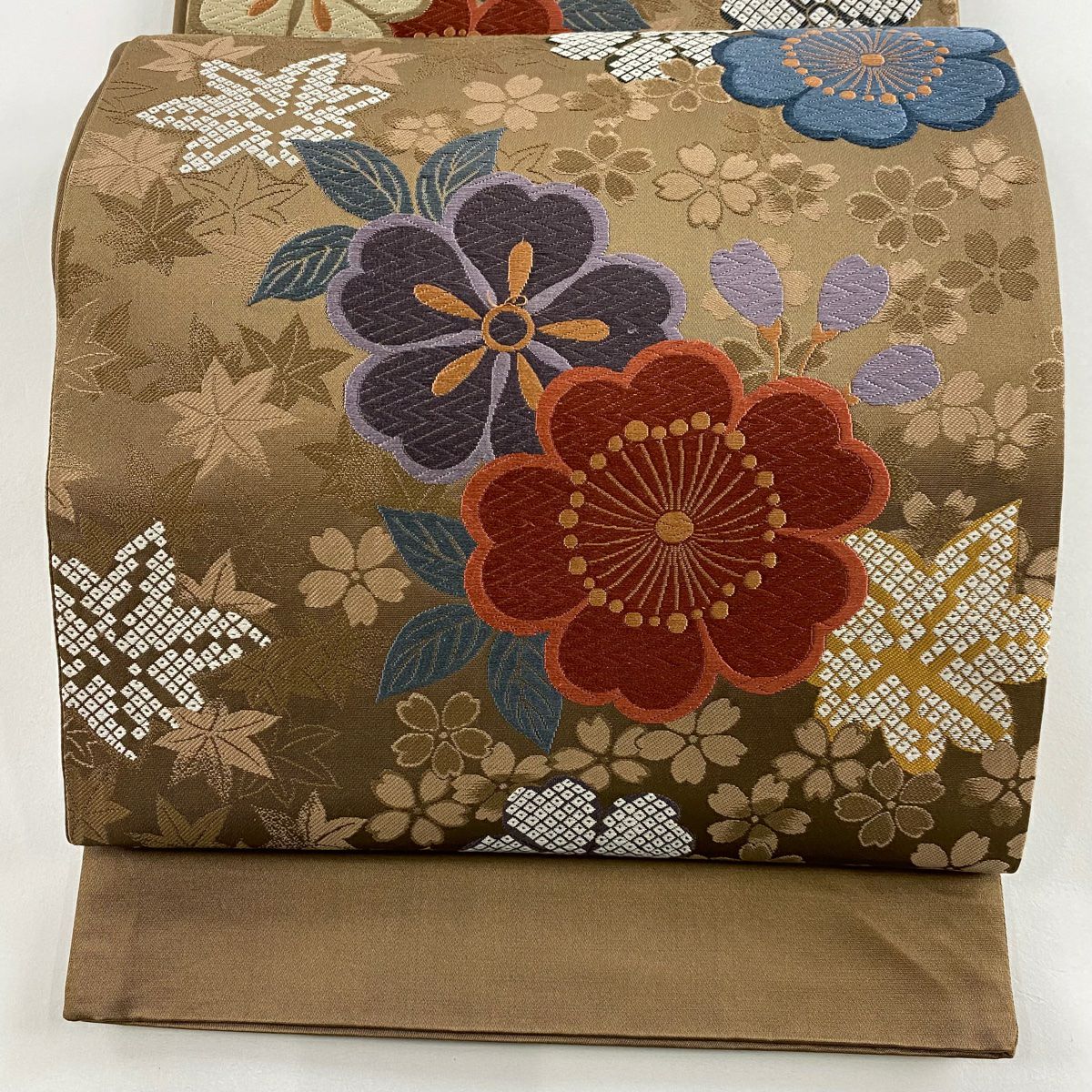 袋帶 秀品級 梅花 花 櫻花 灰茶 六通 純蠶絲