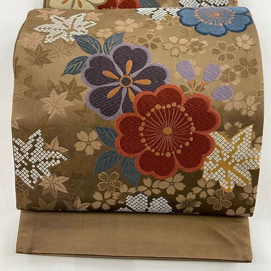 袋帶 秀品級 梅花 花 櫻花 灰茶 六通 純蠶絲
