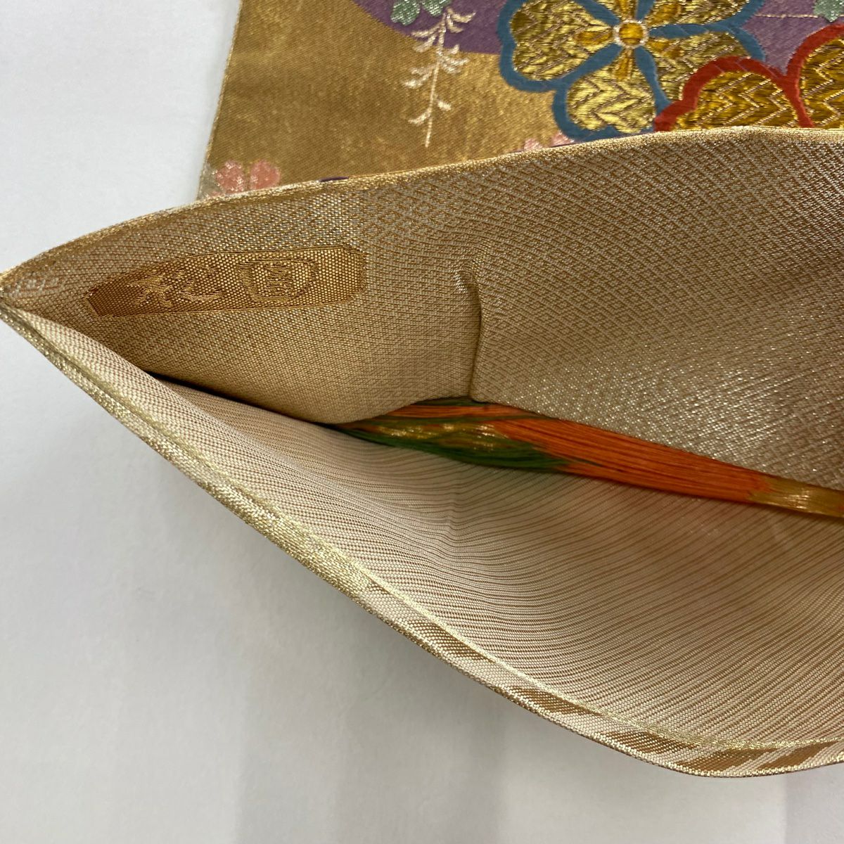 袋帶 秀品級 垂枝櫻櫻 金絲 金金箔 淺橙色 六通 純蠶絲