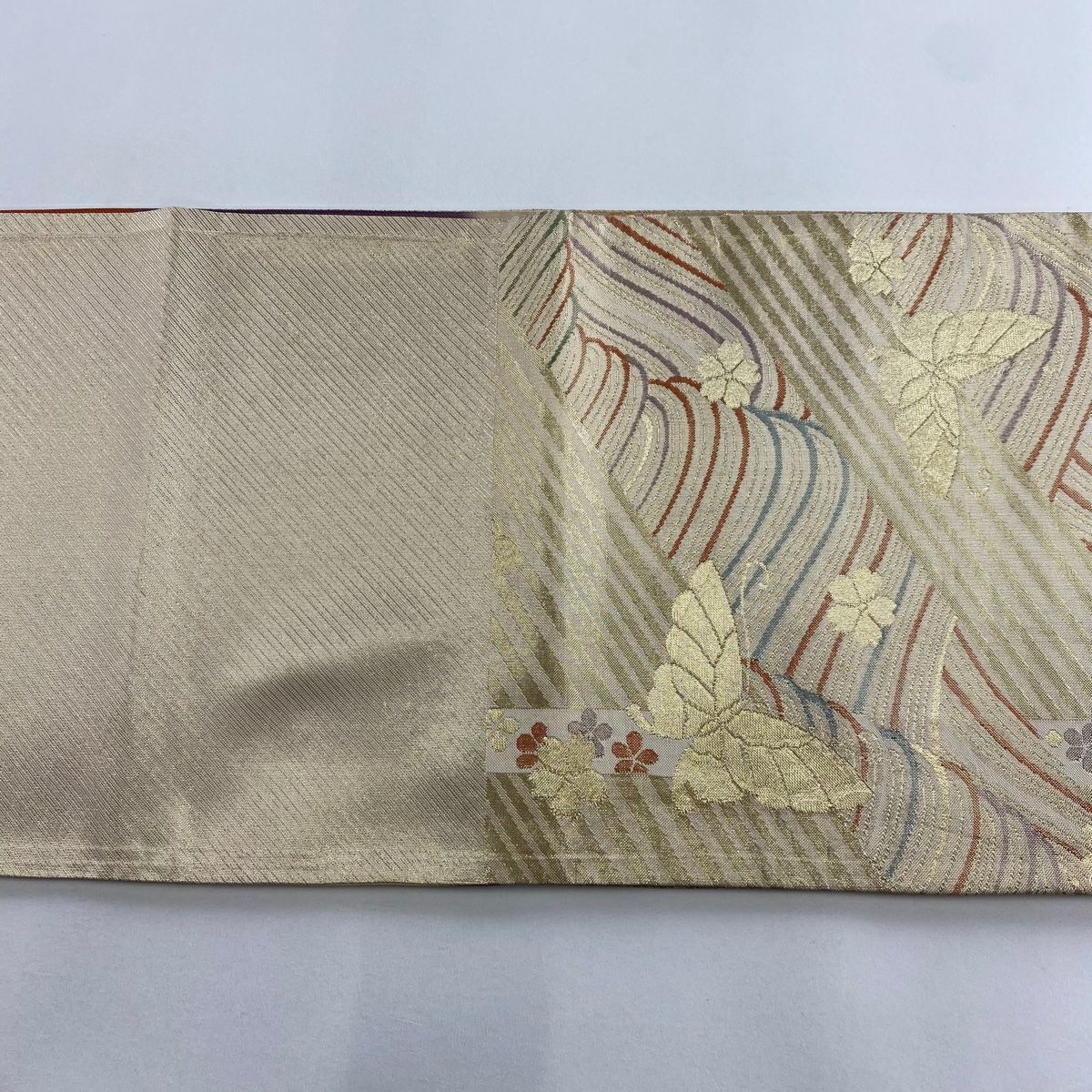 袋帶 秀品級 垂枝櫻櫻 金絲 金金箔 淺橙色 六通 純蠶絲