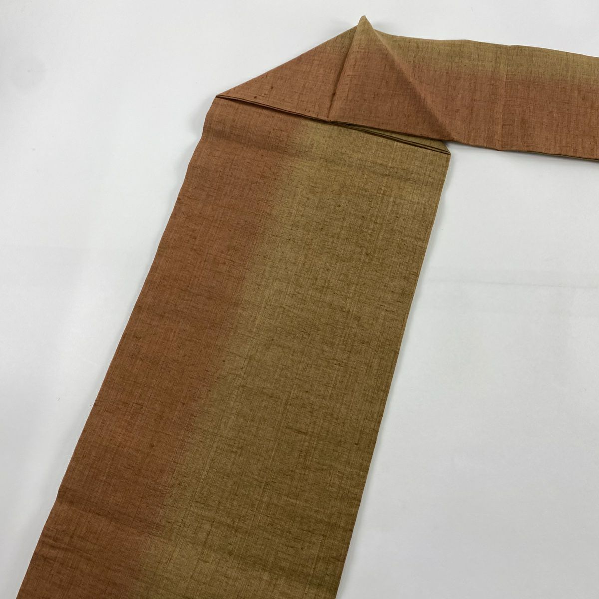 【美品】名古屋帶 秀品級 紬織織 玉米 茄子 刺繡 茶綠 純蠶絲