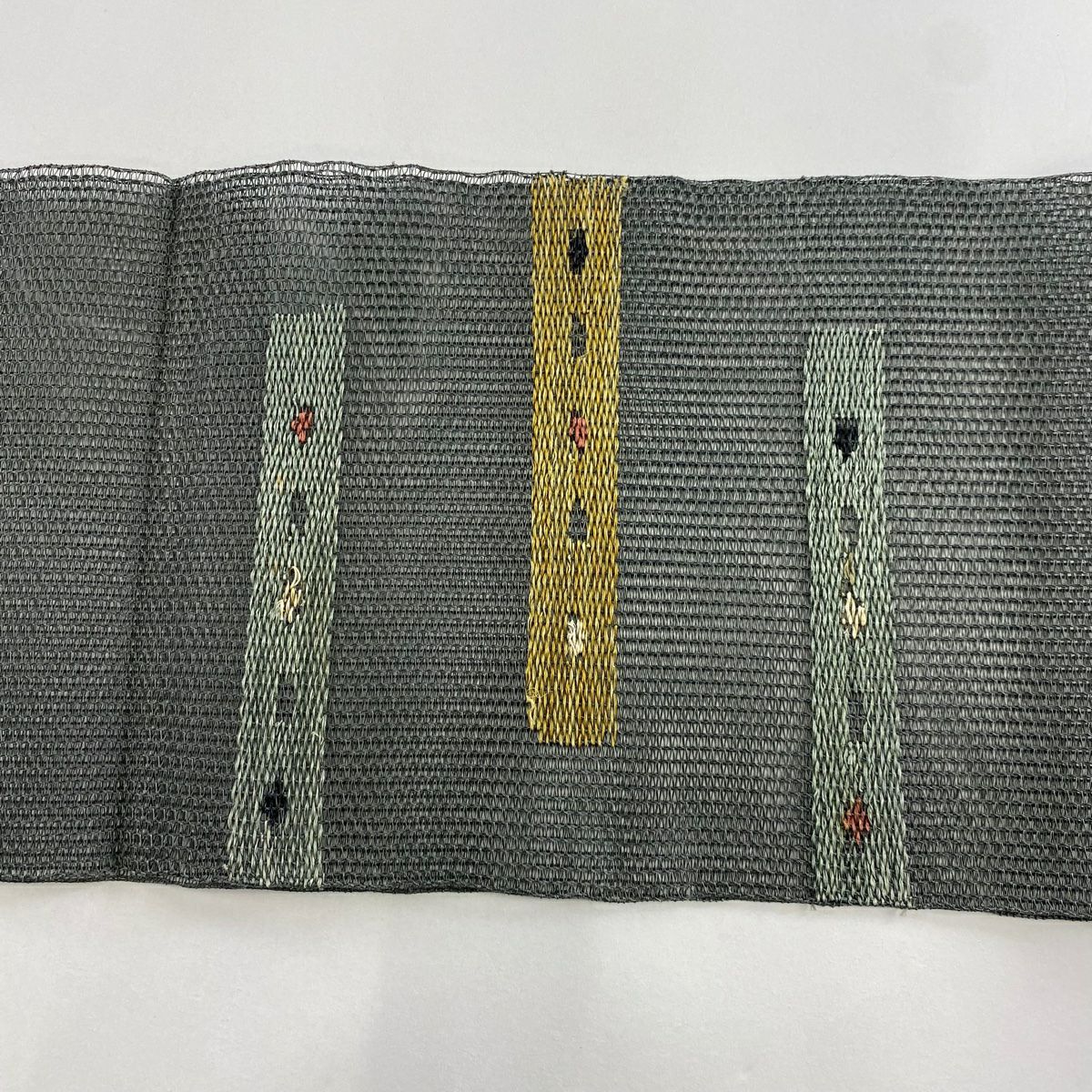 名古屋帶 秀品級 夏帶 松樹葉仕立 八寸名古屋帶 隧道仕立 幾何學 灰綠 純蠶絲