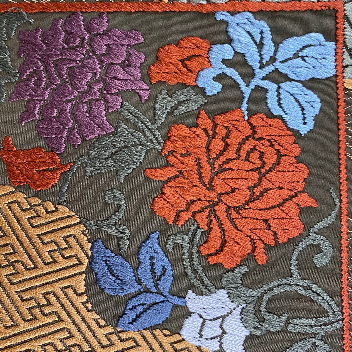 袋帶 秀品級 色紙 名物裂 唐織 金金箔 茶綠 六通 純蠶絲