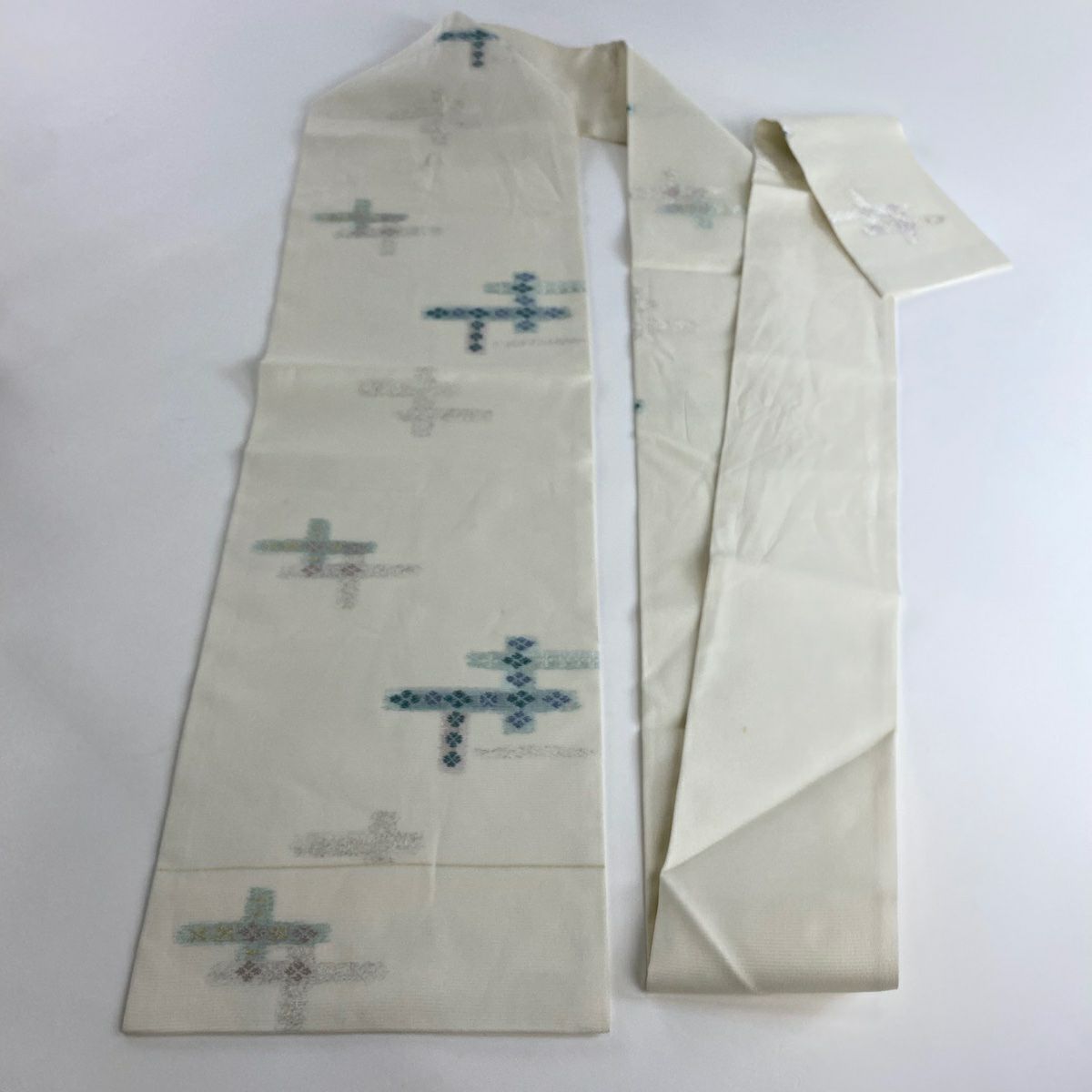 名古屋帶 秀品級 夏帶 絽 幾何學圖案 菱 銀通 純蠶絲