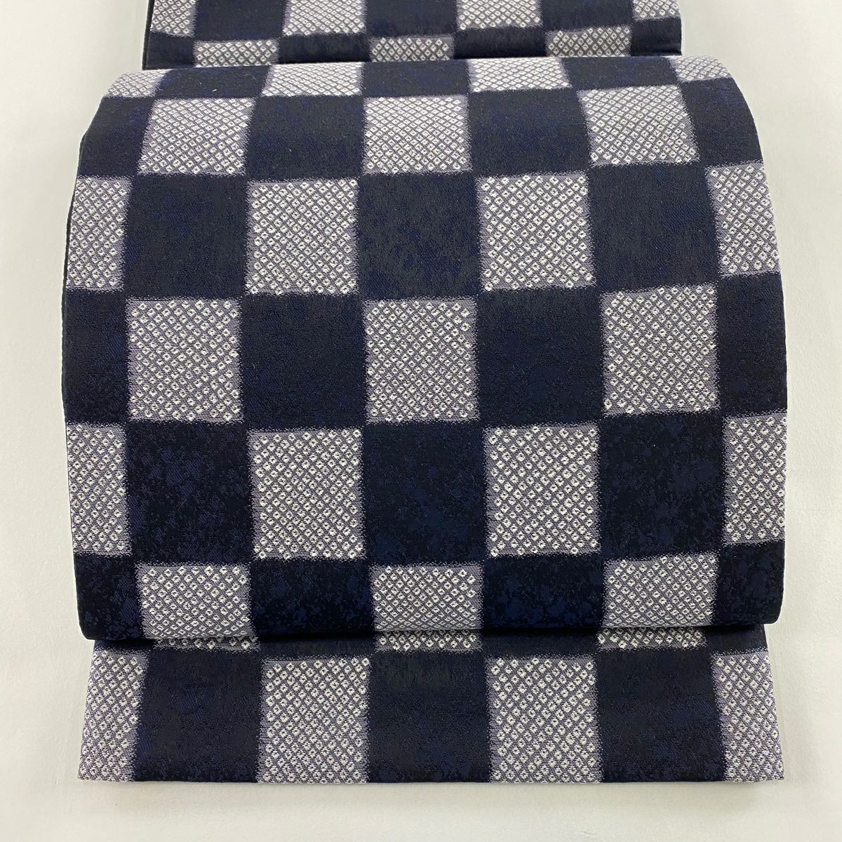 【庫存清倉】 【美品】 袋帶 名品級 市松樹 疋田 青紫 全通 純蠶絲