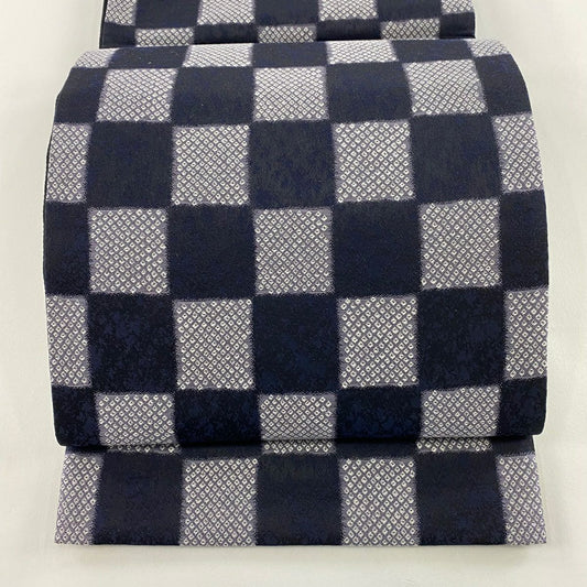 【庫存清倉】 【美品】 袋帶 名品級 市松樹 疋田 青紫 全通 純蠶絲