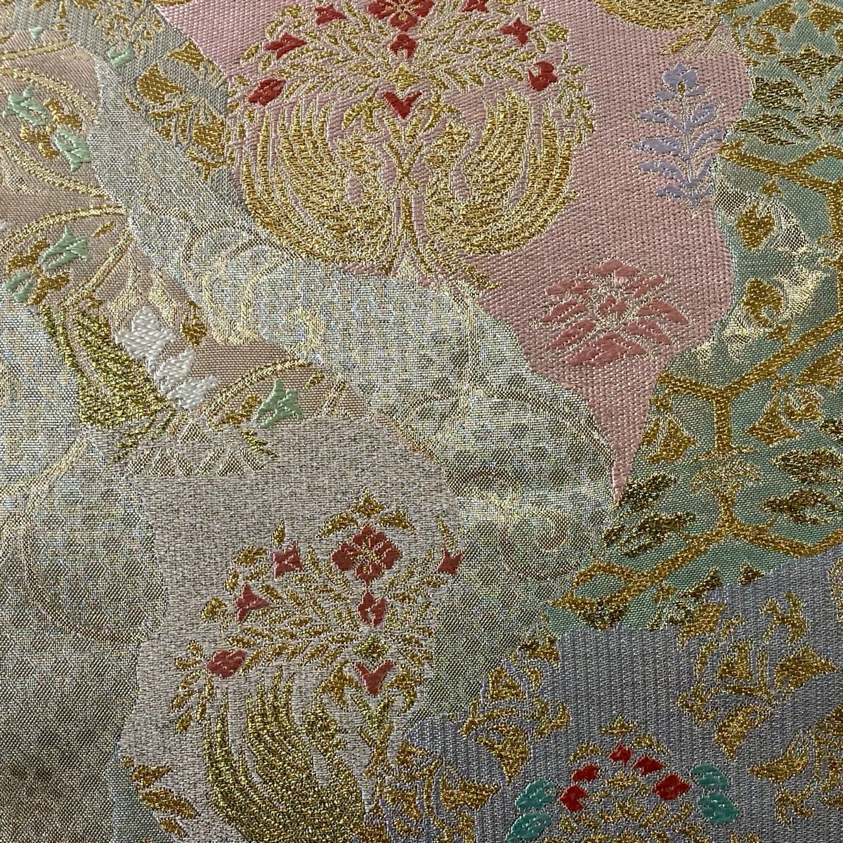 【清倉特賣】 【美品】 袋帶 名品級 證書齊全 道長取 龜甲 金銀線 金金箔 銀色 六通 純蠶絲