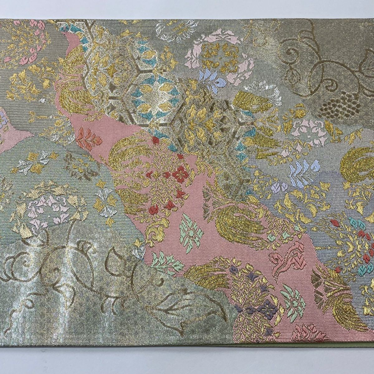 【清倉特賣】 【美品】 袋帶 名品級 證書齊全 道長取 龜甲 金銀線 金金箔 銀色 六通 純蠶絲