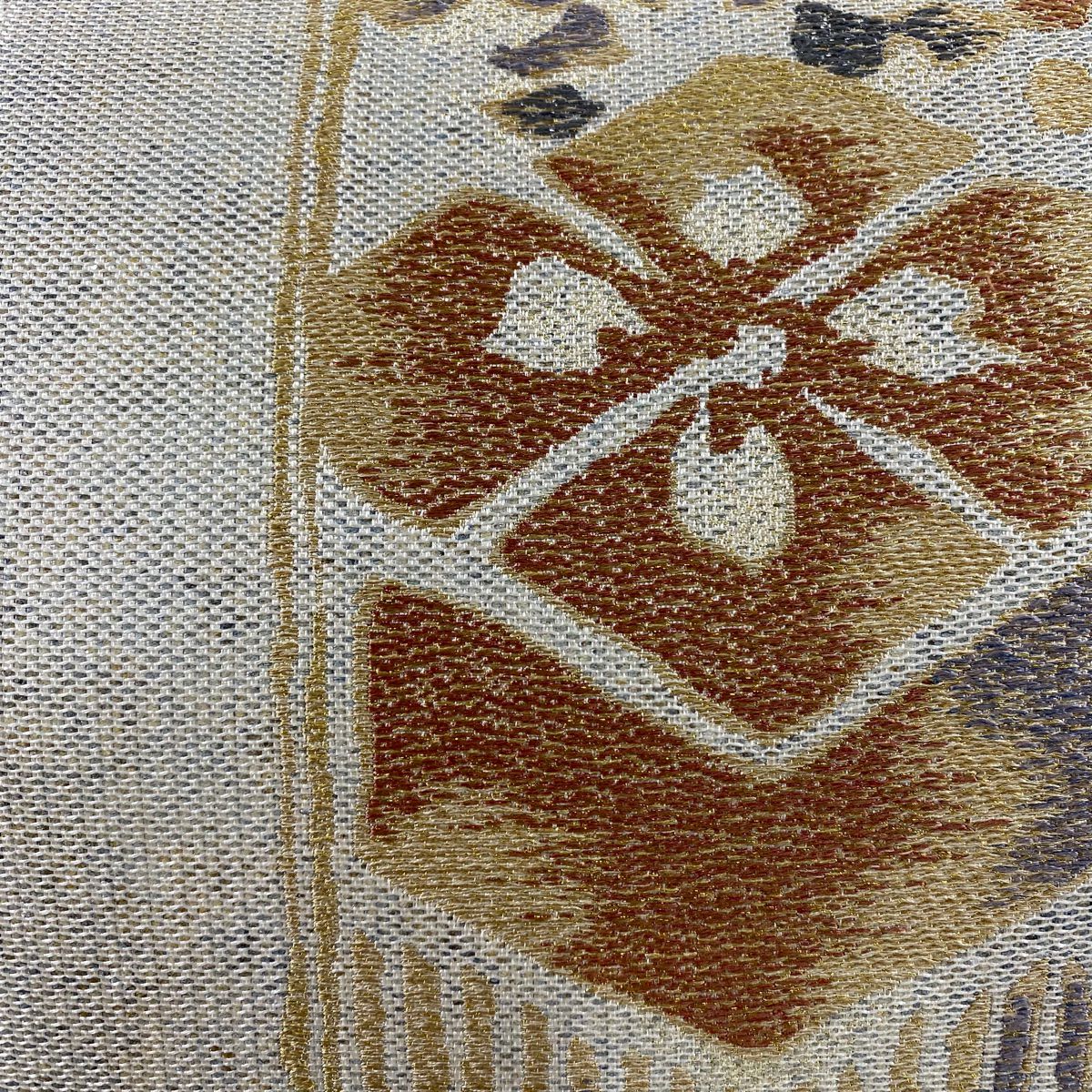 【庫存清倉】 【美品】 袋帶 名品級 草花紋 金銀彩 米色 六通 純蠶絲