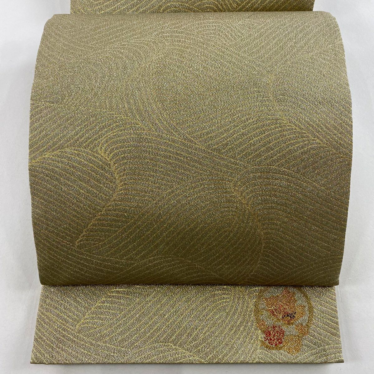 【庫存清倉】 【美品】 袋帶 名品級 波浪 一點圖案 金金箔 金色 六通 純蠶絲