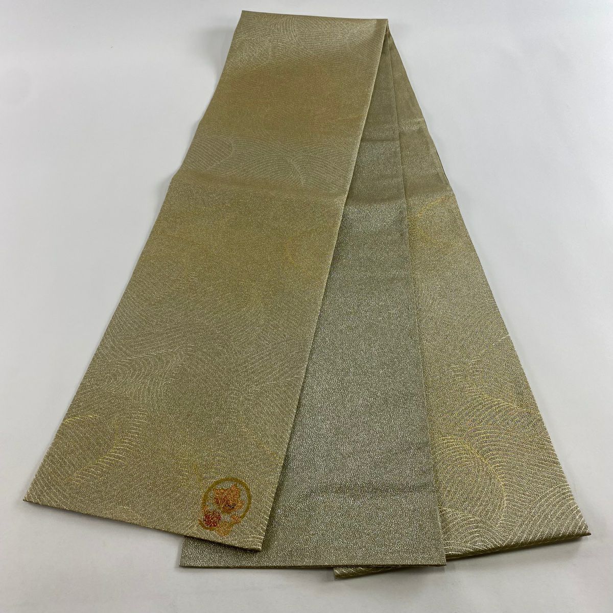 【庫存清倉】 【美品】 袋帶 名品級 波浪 一點圖案 金金箔 金色 六通 純蠶絲