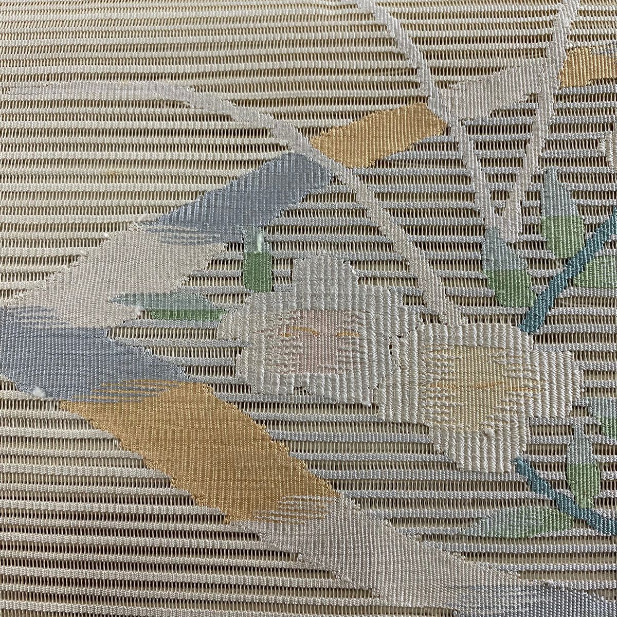 名古屋帶 名品級 夏帶 絽 草花紋 淺米色 純蠶絲