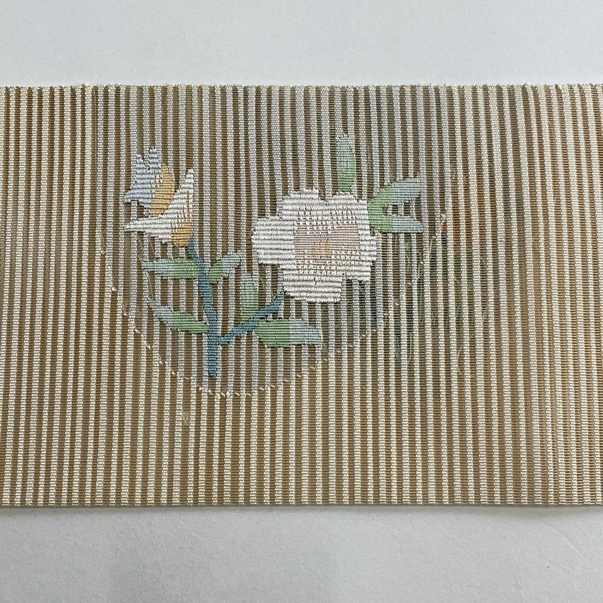 名古屋帶 名品級 夏帶 絽 草花紋 淺米色 純蠶絲