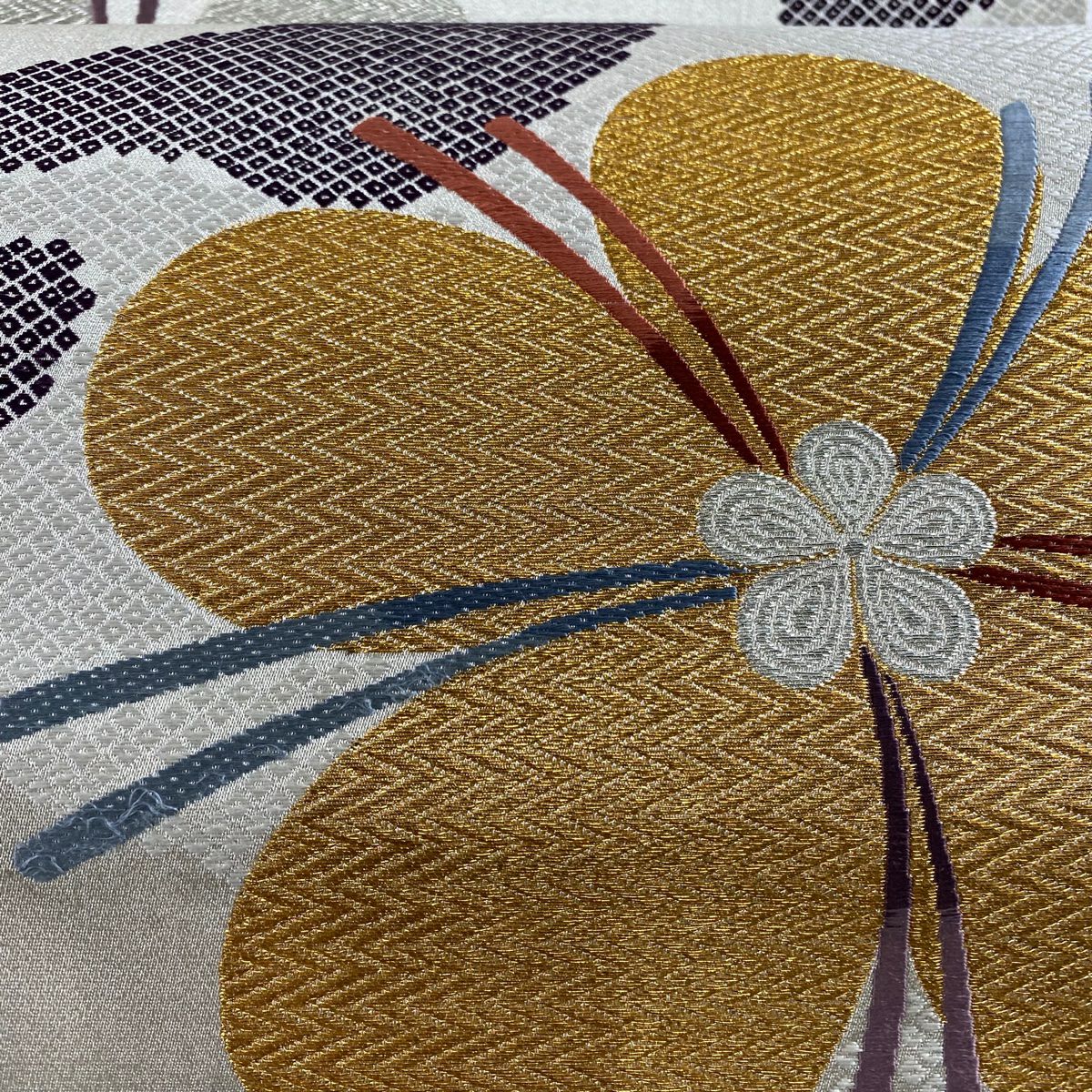 【庫存清倉】 袋帶 名品級 梅花 波頭 金銀絲 金金箔 灰白 六通 純蠶絲