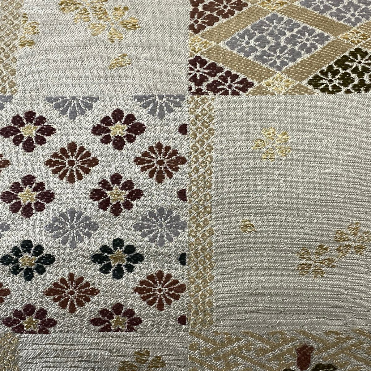 【庫存清倉】 【美品】 袋帶 名品級 松樹竹子梅花 花菱 金金箔 灰色 六通 純蠶絲