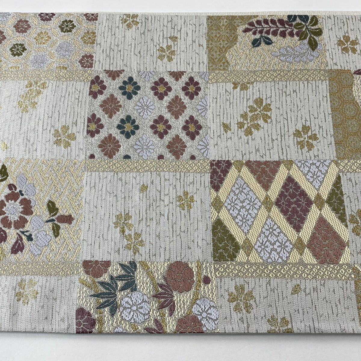 【庫存清倉】 【美品】 袋帶 名品級 松樹竹子梅花 花菱 金金箔 灰色 六通 純蠶絲