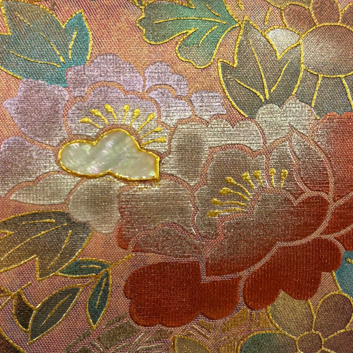 【庫存清倉】 袋帶 名品級 花車 花籠 螺鈿 金銀彩 橙色 大鼓圖案 純蠶絲