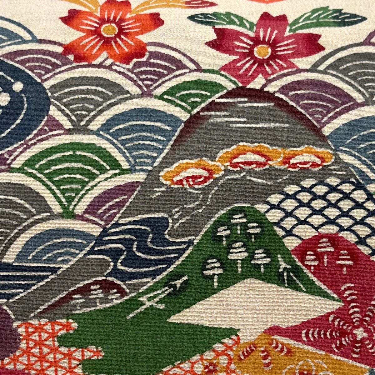 【庫存清倉】 名古屋帶 名品級 花鳥 流水 米色 純蠶絲