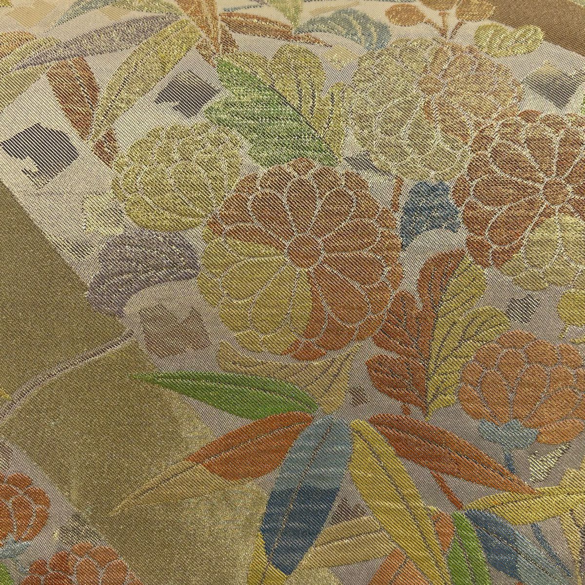 【庫存清倉】 袋帶 名品級 川島織物 有落款 菊花花 竹子葉 金絲 金金箔 金色 六通 純蠶絲