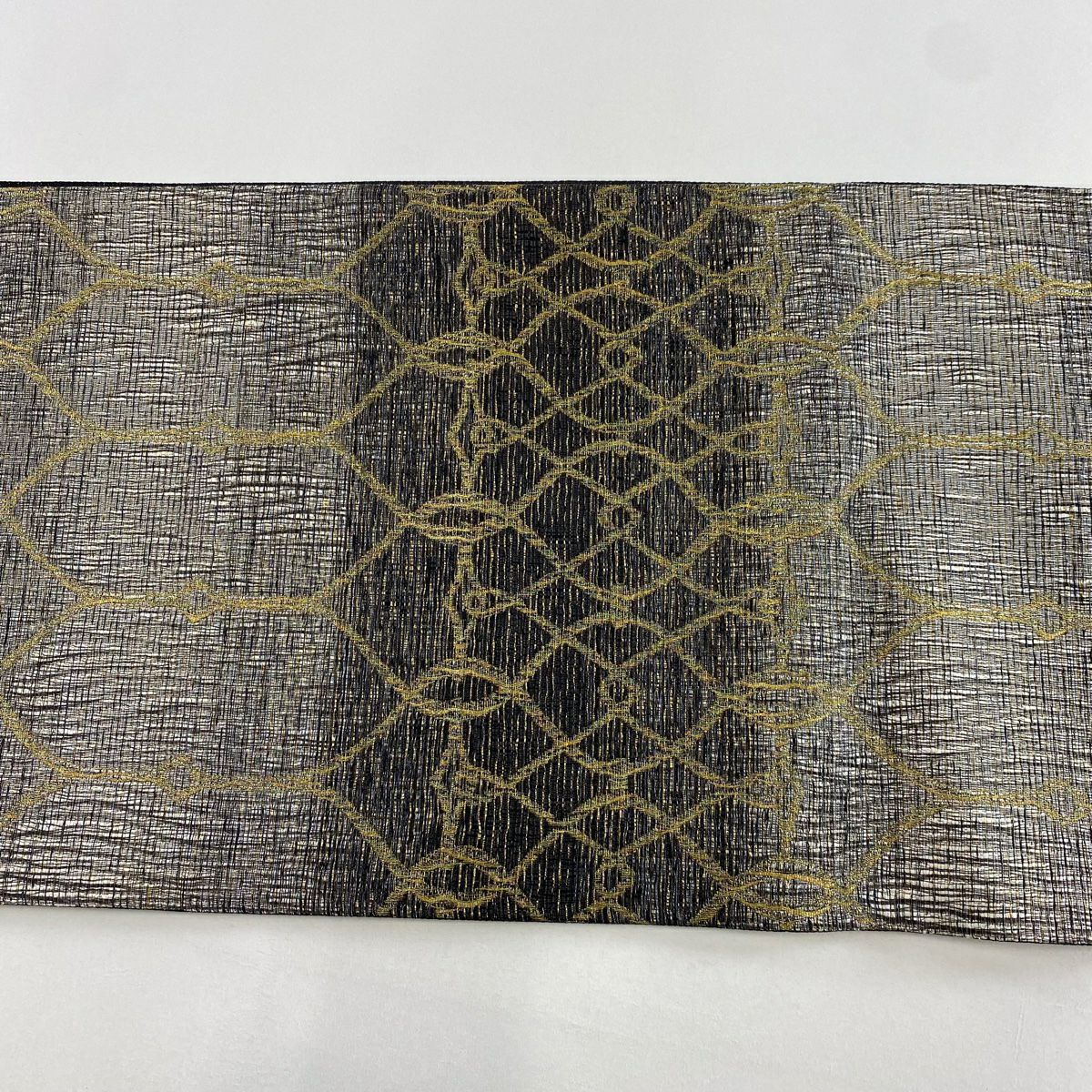 【庫存清倉】 【美品】 袋帶 名品級 幾何圖案 金絲 黑灰 全通 純蠶絲