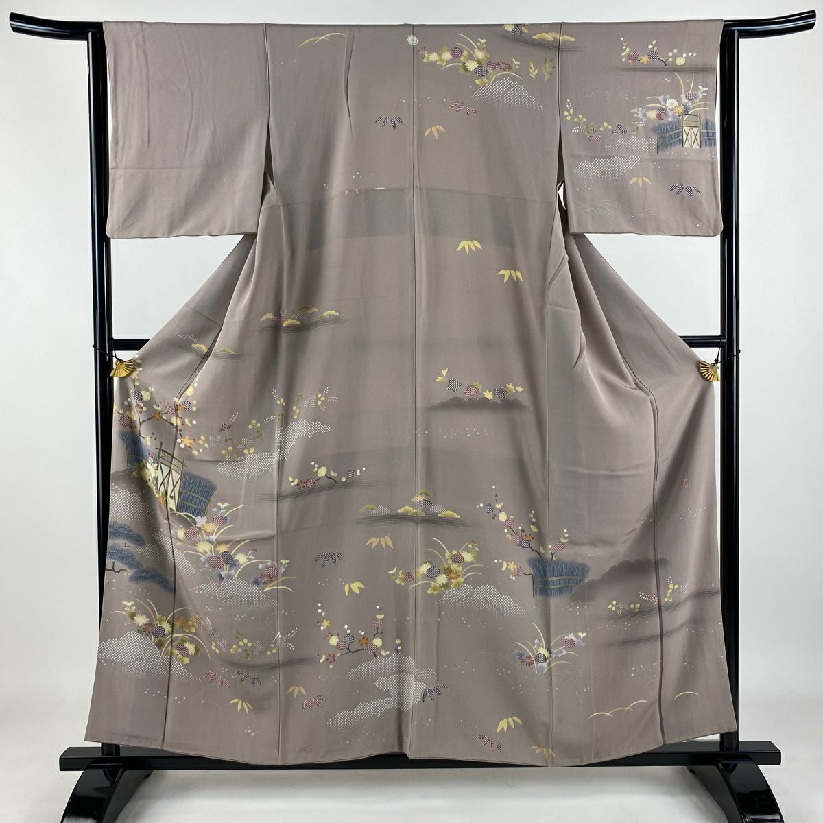 訪問服 身長158cm 袖長63cm S 雙層 落款有 枝梅花 柴垣 灰紫 純蠶絲 秀品級 一個紋