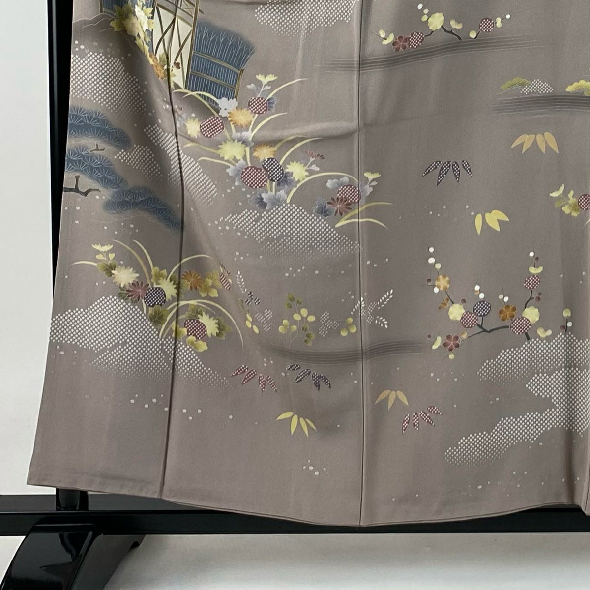 訪問服 身長158cm 袖長63cm S 雙層 落款有 枝梅花 柴垣 灰紫 純蠶絲 秀品級 一個紋