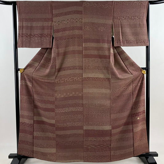 【美品】 江戶小紋 身長164.5cm 袖長63.5cm S 雙層 落款あり 段紋 小花 紅色 純蠶絲 優品級