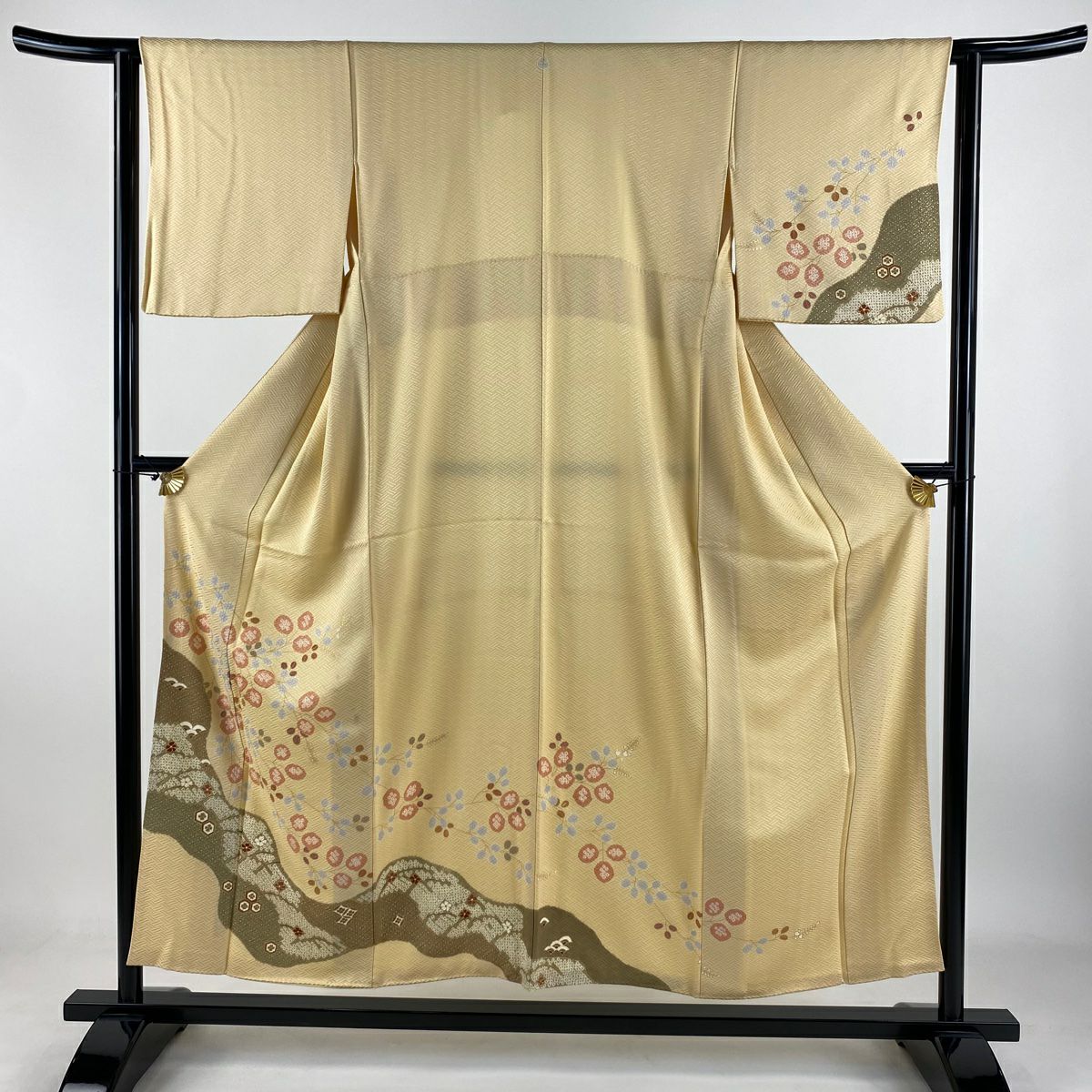 訪問服 身長153.5cm 袖長63cm S 雙層 萩 道長取 金銀彩 絞染 淡黃 純蠶絲 秀品級 一つ紋