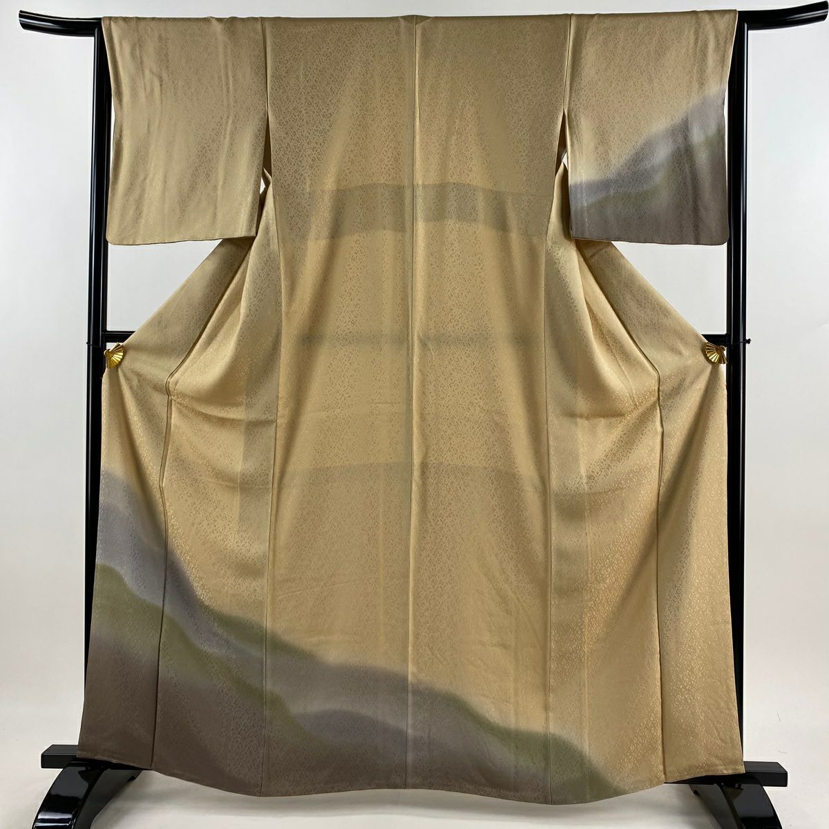 【美品】 付下 身長163.5cm 袖長64.5cm M 雙層 地紋 山並 染分 漸層 米色 純蠶絲 名品級