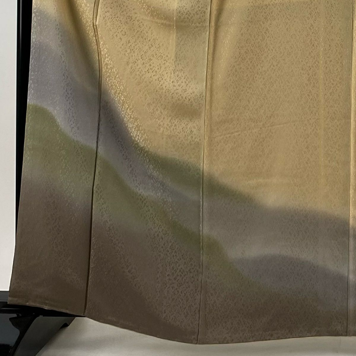 【美品】 付下 身長163.5cm 袖長64.5cm M 雙層 地紋 山並 染分 漸層 米色 純蠶絲 名品級