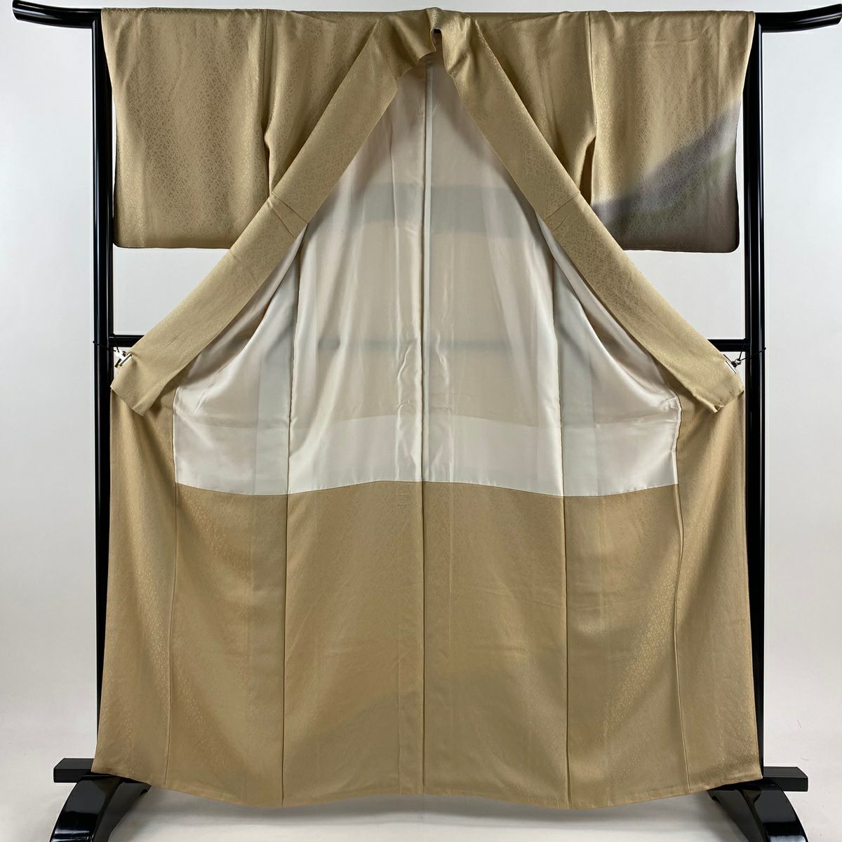 【美品】 付下 身長163.5cm 袖長64.5cm M 雙層 地紋 山並 染分 漸層 米色 純蠶絲 名品級