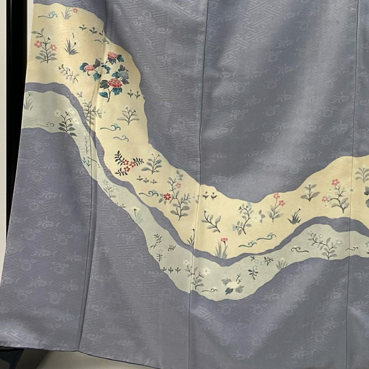 訪問服 身長165cm 袖長64cm M 雙層 草花紋紋 地紋 水色 純蠶絲 秀品級