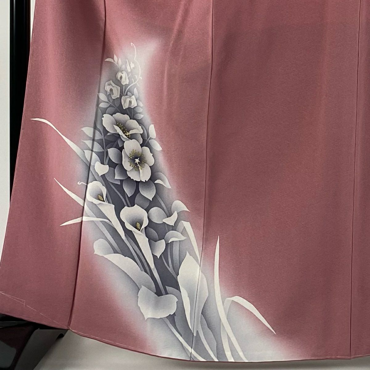付下 身長163.5cm 袖長64cm M 雙層 落款 草花紋紋 金銀彩 漸層 紅紫 純蠶絲 優品級