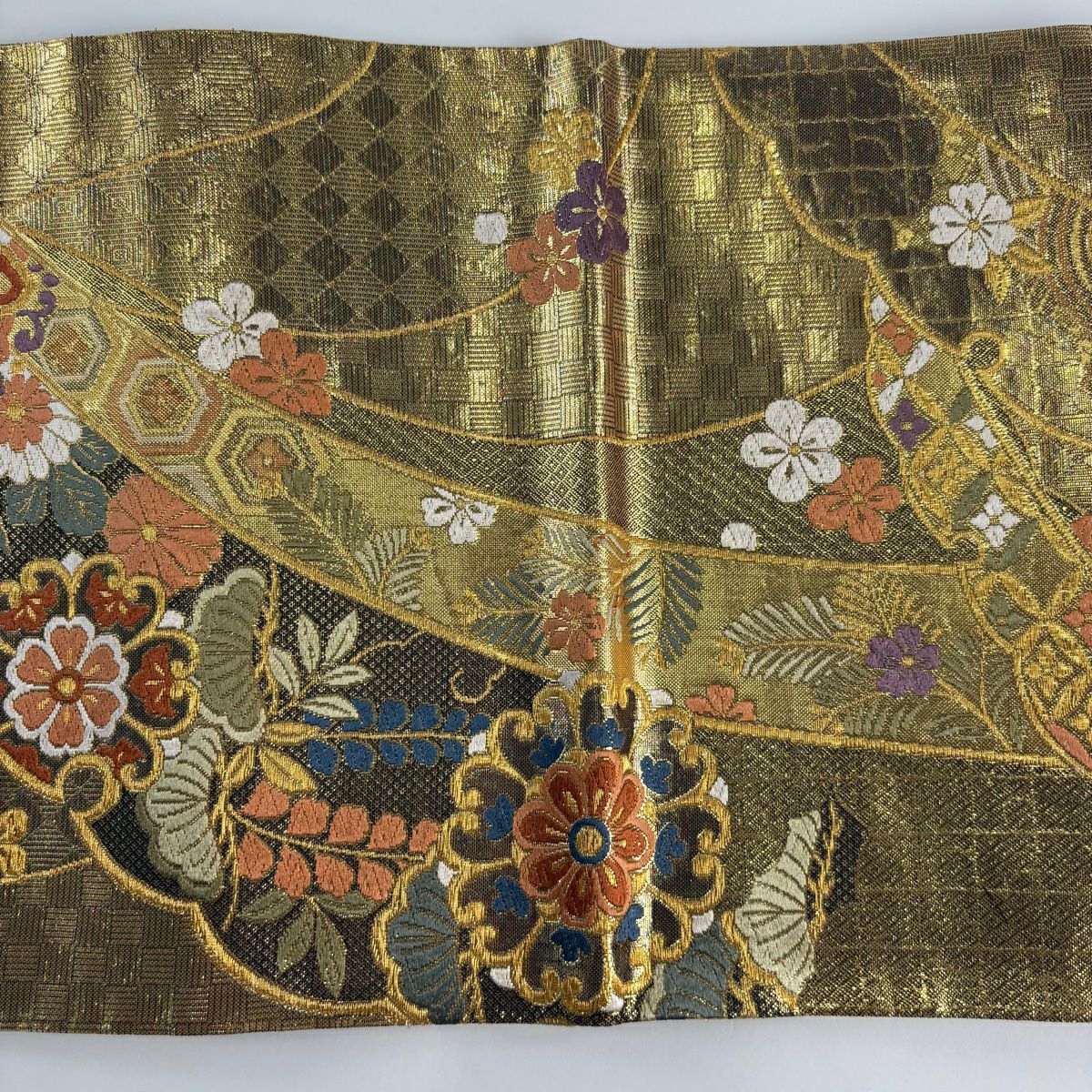 袋帶 秀品級 華紋 雪輪 唐織 金金箔 金色 六通 純蠶絲