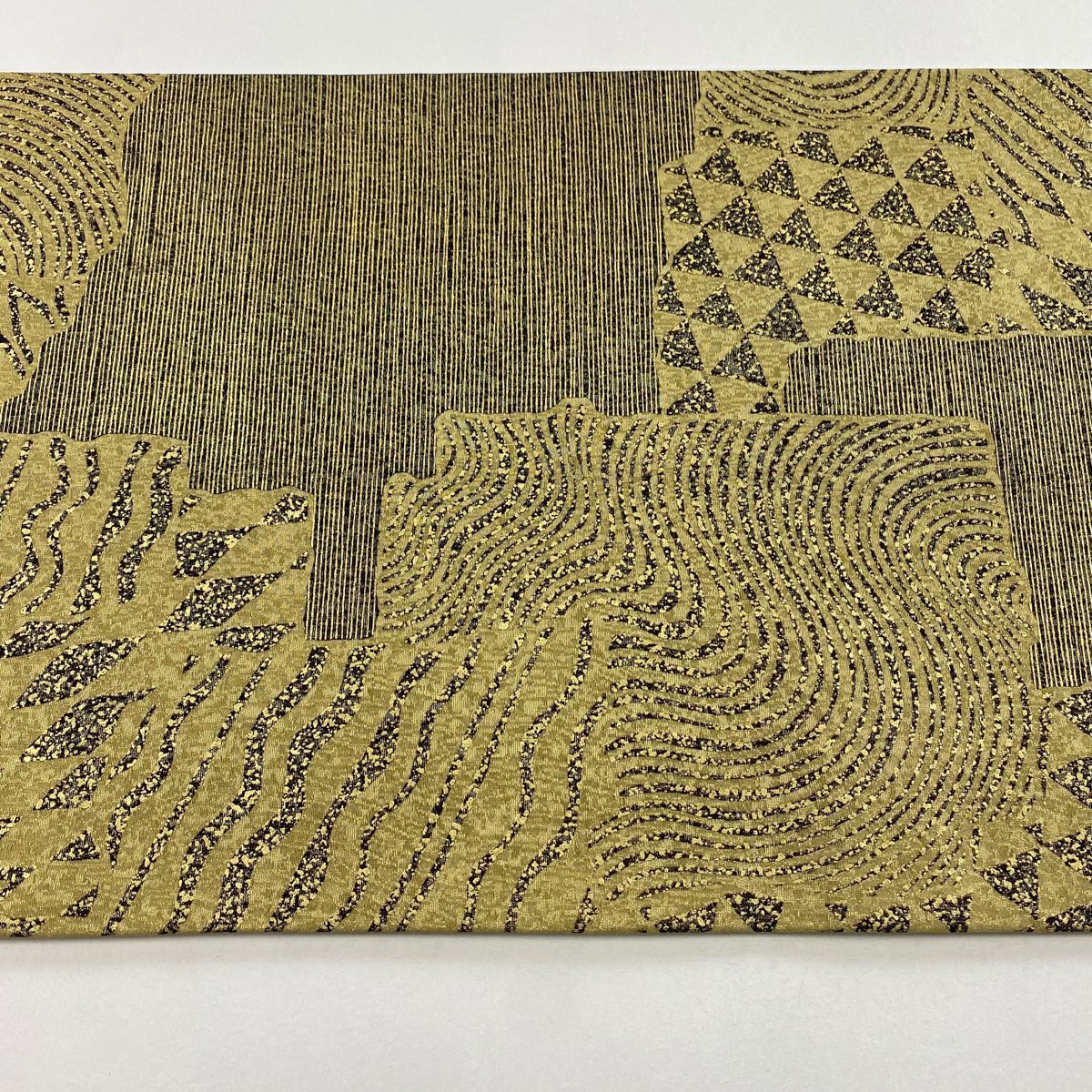 袋帶 秀品級 幾何圖案 金絲 金銀彩 鶯色 全通 純蠶絲