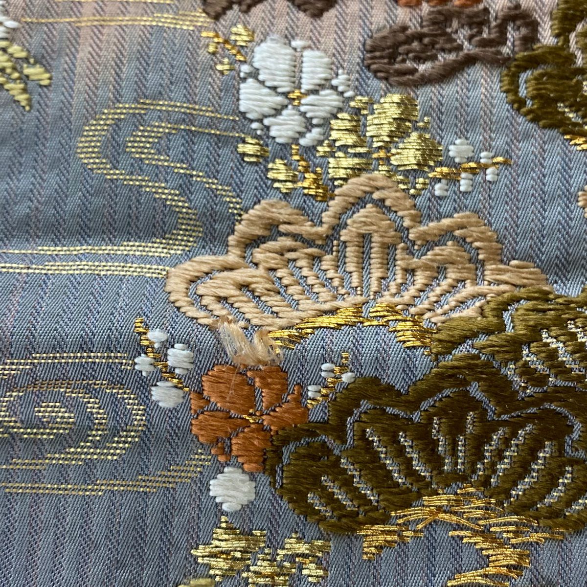 袋帶 秀品級 松樹竹子梅花 仙鶴 金糸 金金箔 粉米色 六通 純蠶絲